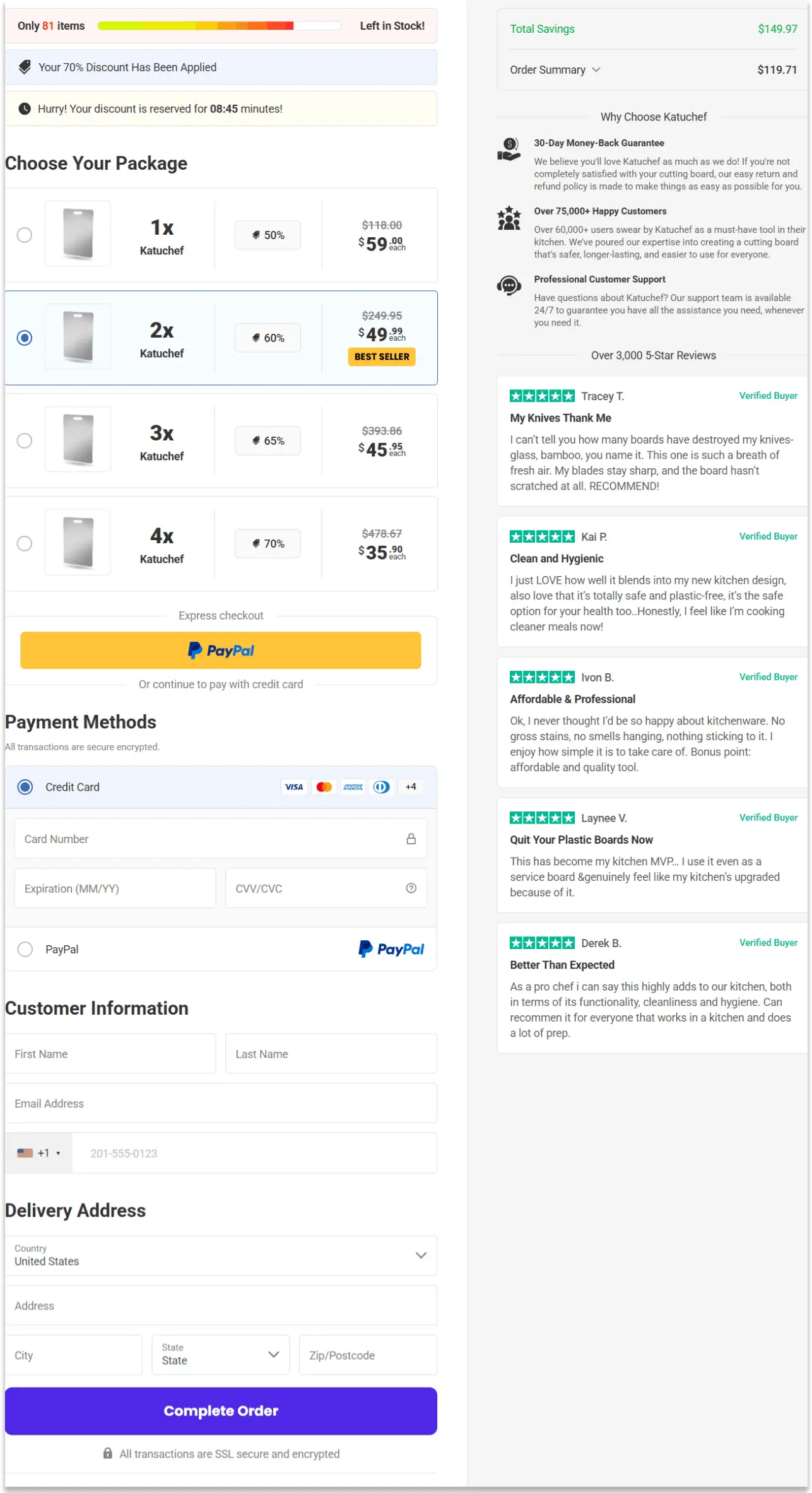KatuChef Cutting Board Secure Checkout Page